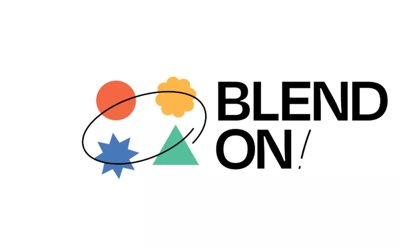 Blend ON! logo featuring colourful geometric shapes next to bold black text.