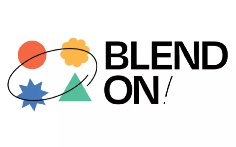 Blend ON! logo featuring colourful geometric shapes next to bold black text.