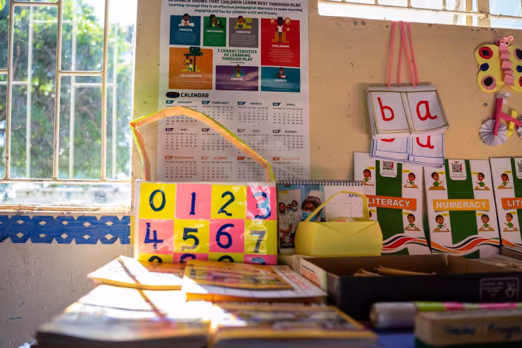 A selection of teaching materials displayed in the classroom
