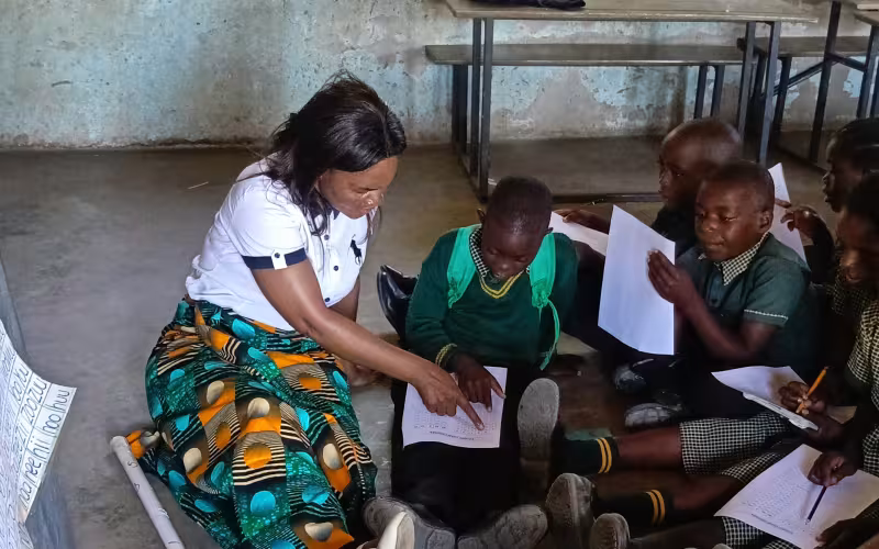 Teacher Esther in her Zambian classroom